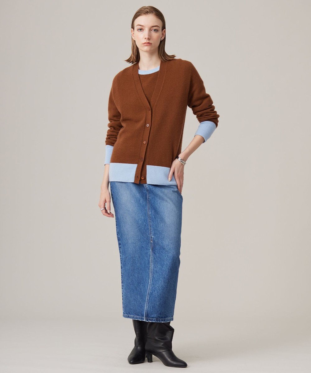 ICB 【CLASSY.1月号掲載・前後着用可能】ピュアカシミヤ バイカラーニット 