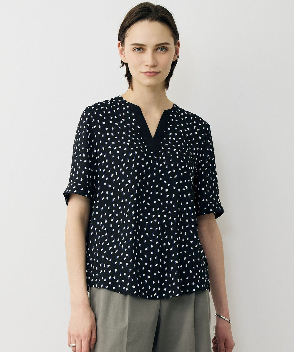 ICB 【先行予約】BackSatinAmunzen 5分袖Vネック配色ブラウス 