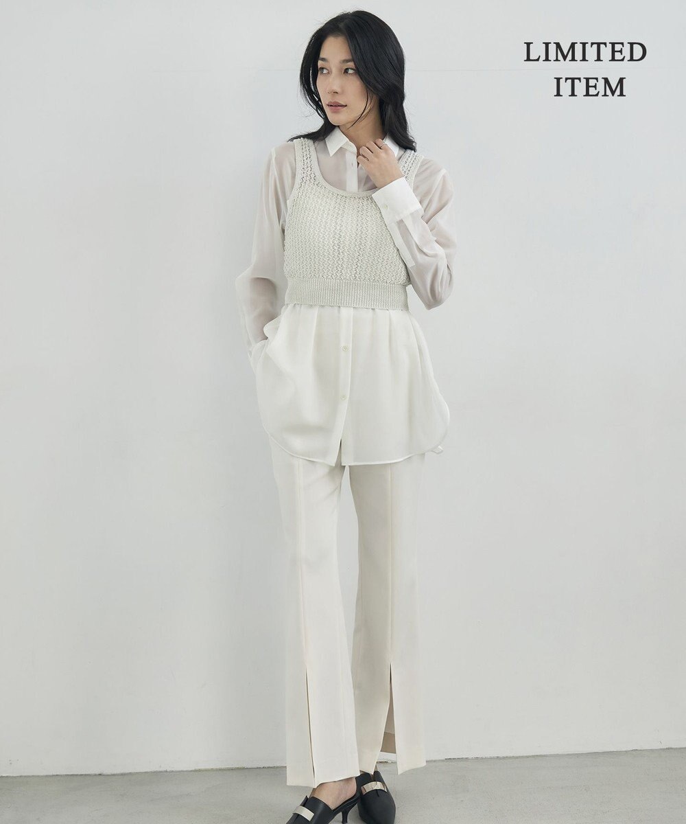 ICB 【WEB限定・洗える】キュプラハイパワーストレッチ セミフレアパンツ 