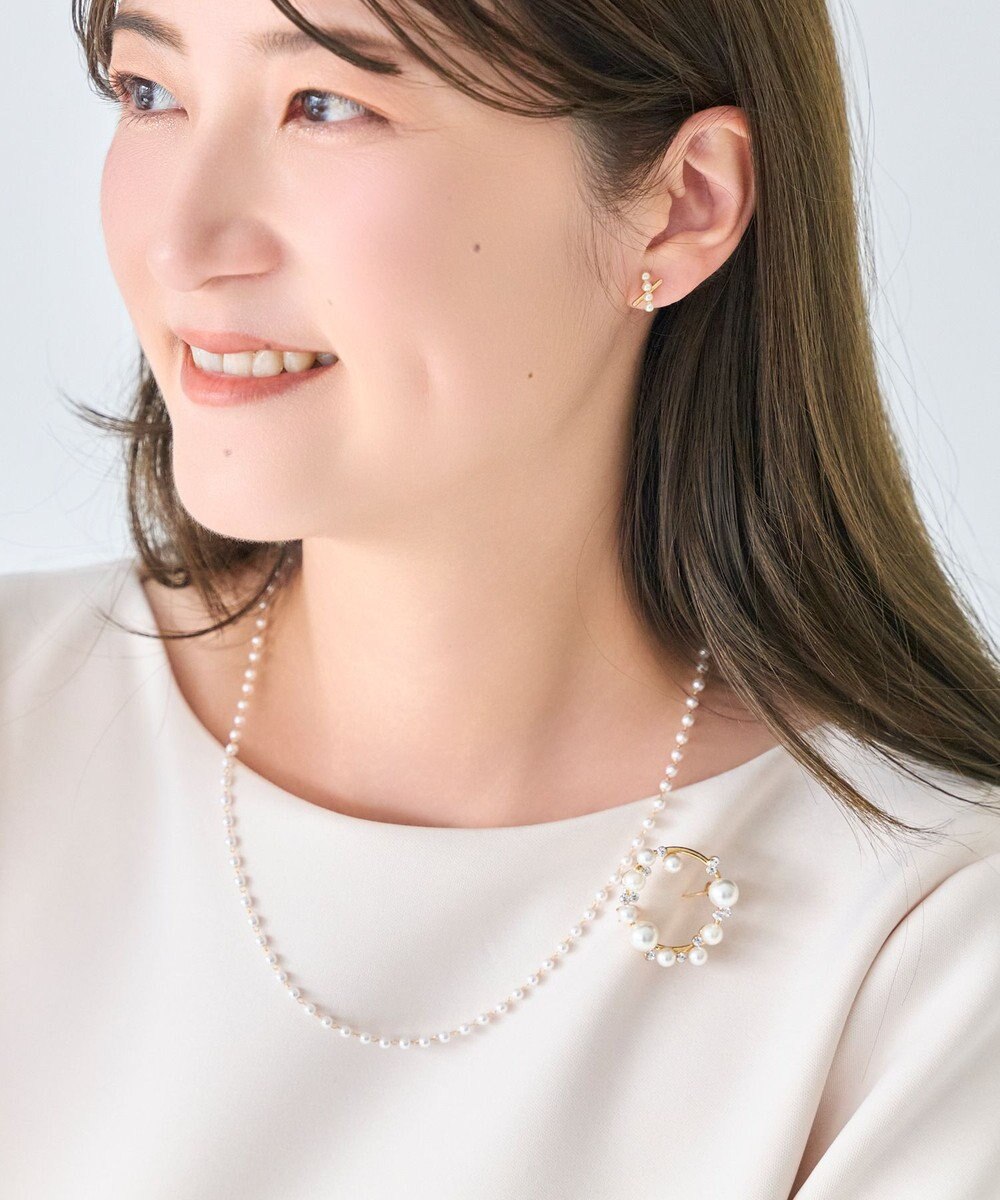 Phoebe <オンワード限定セット>シンプルパールチェーンネックレス×フォーマルパールビジューサークルブローチ 