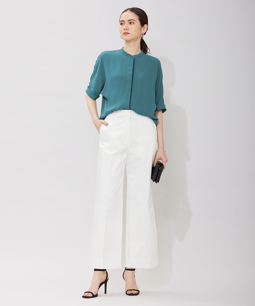 ICB 【洗える】T/Cストレッチサテン ワイドパンツ 