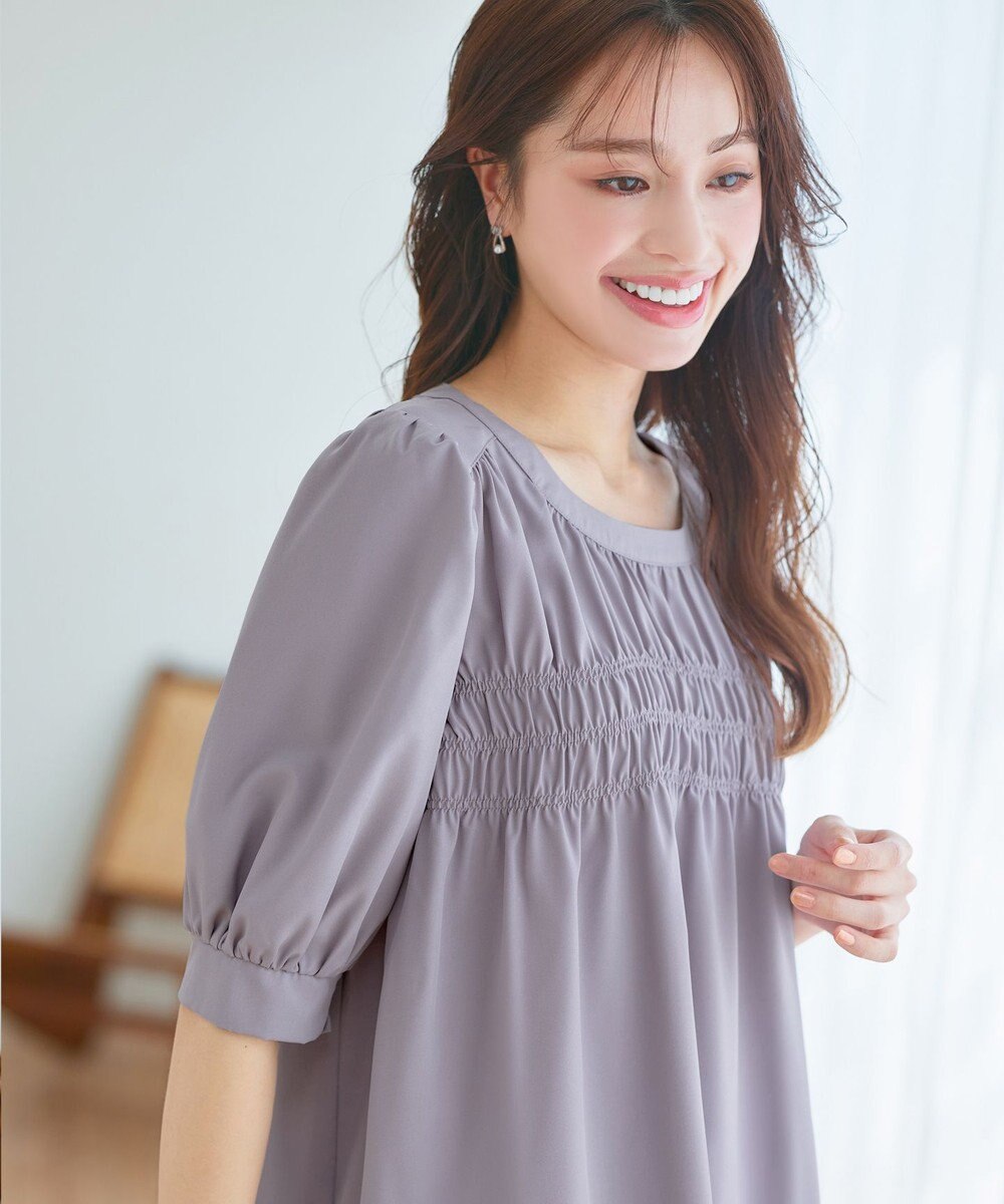 Tiaclasse L 【洗える】シャーリングチュニック 