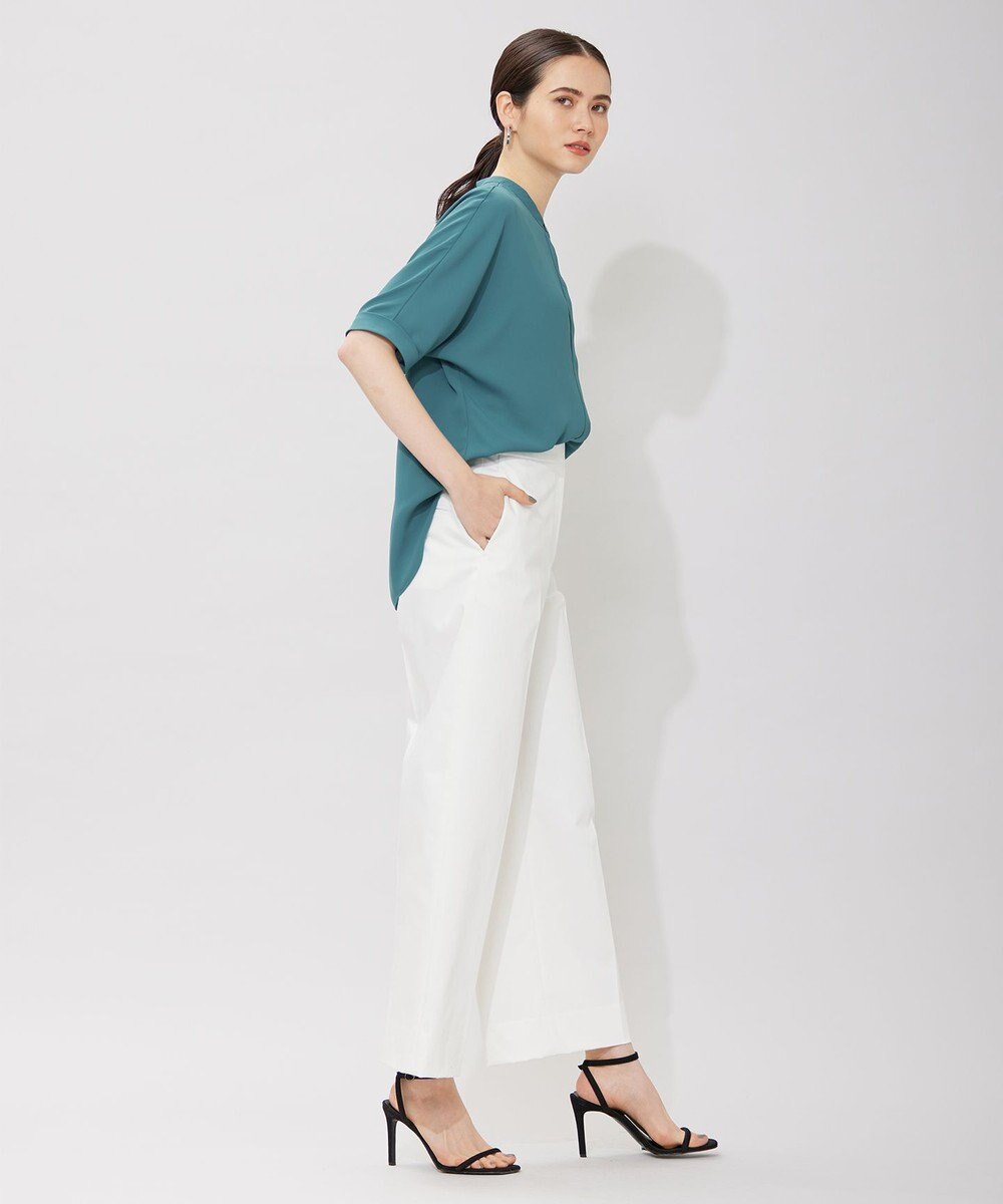 ICB 【洗える】T/Cストレッチサテン ワイドパンツ 