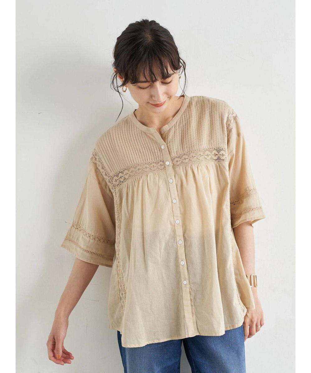 earth music&ecology ピンタックレースチュニック Beige