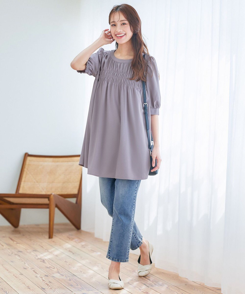 Tiaclasse L 【洗える】シャーリングチュニック 