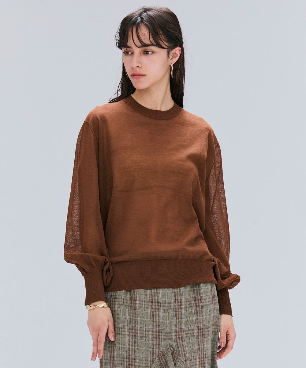 BEIGE， 【洗える】CADDO / シアーウールクルーネックトップス 