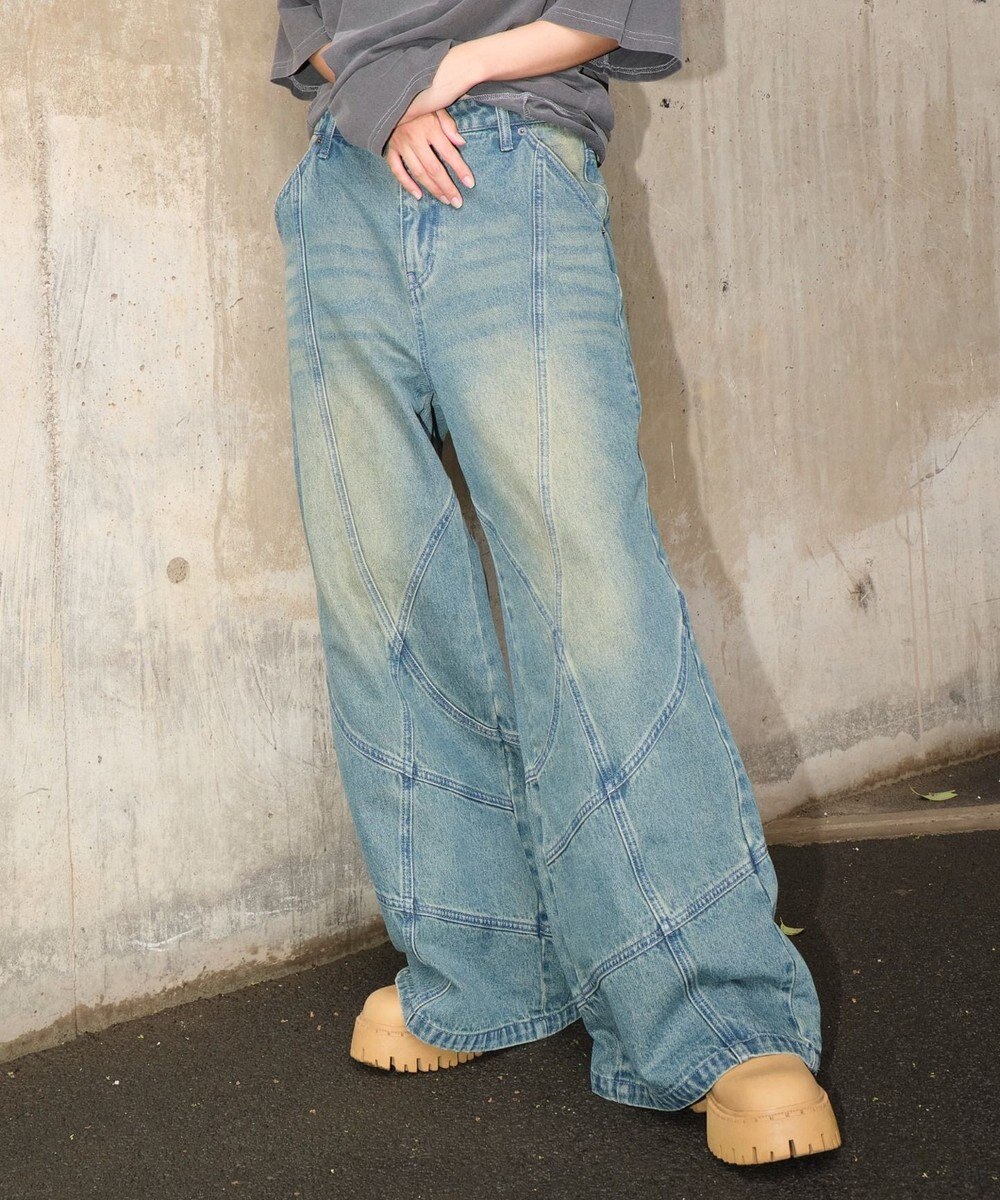 WEGO 【ユニセックス着用ITEM】スウィッチングフレアデニムパンツ 