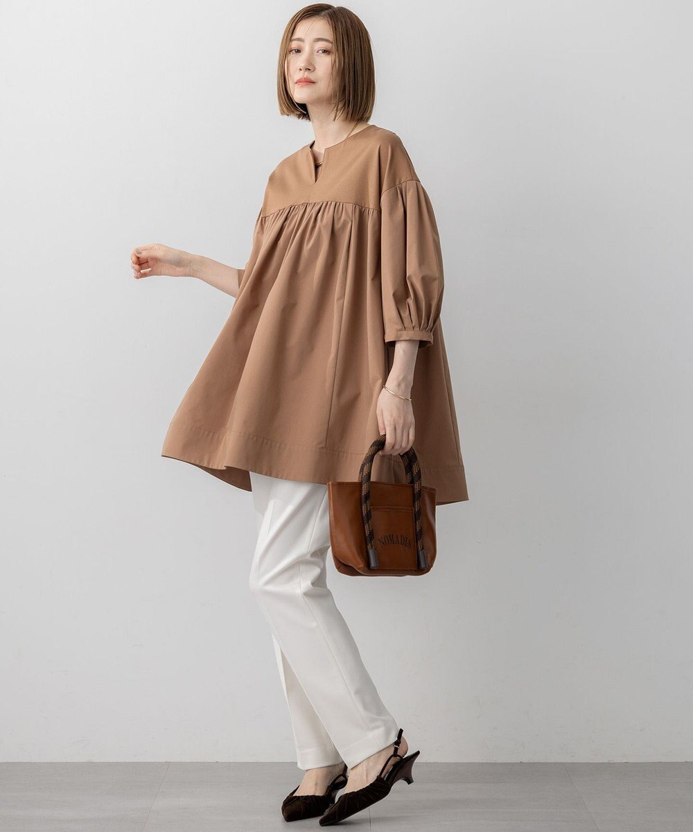 23区 【洗える】シルキータフタコンビ チュニック カットソー 