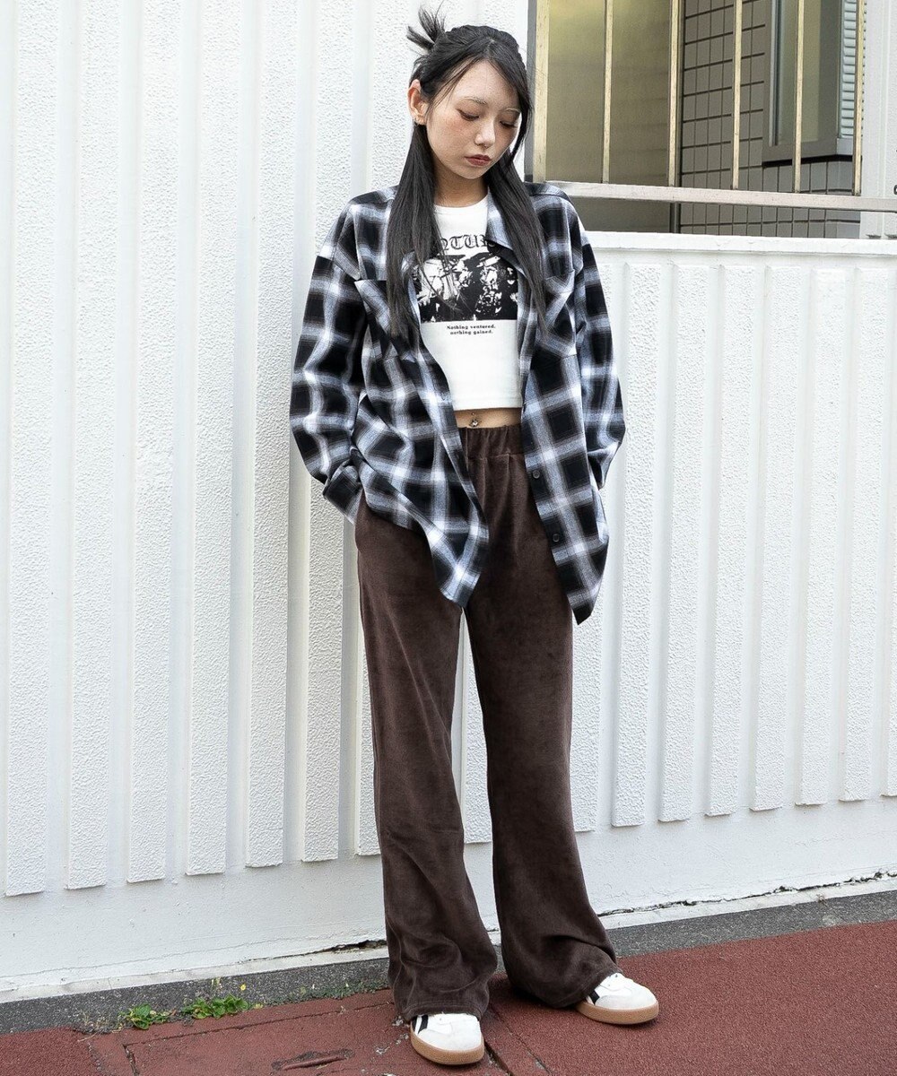 WEGO 【ウエストゴム】ベロアフレアパンツ 