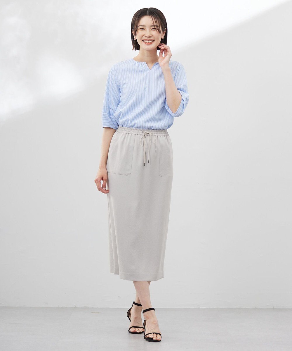 J.PRESS LADIES 【WEB限定・洗える】ストライプ キーネック ブラウス 