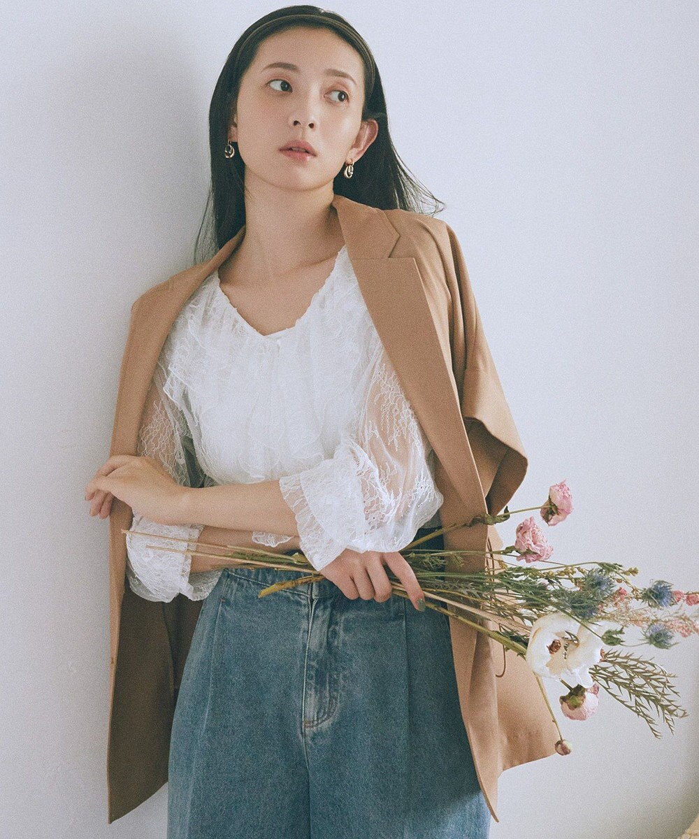 earth music&ecology ＳＥＴ２点ラッフルレースブラウス＋キャミソール 