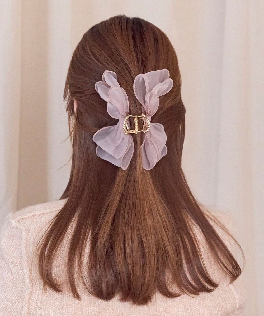 Phoebe ボリュームオーガンジーリボンバンスクリップ　ピンク 