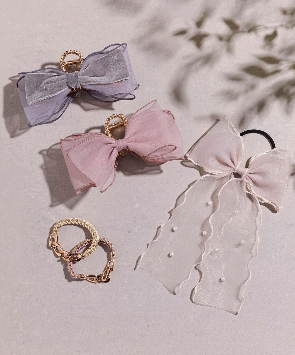 Phoebe ボリュームオーガンジーリボンバンスクリップ　ピンク 