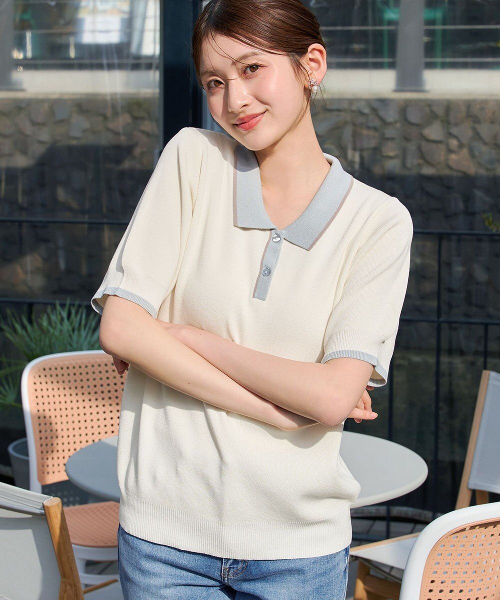 Tiaclasse L 配色ニットポロトップス 