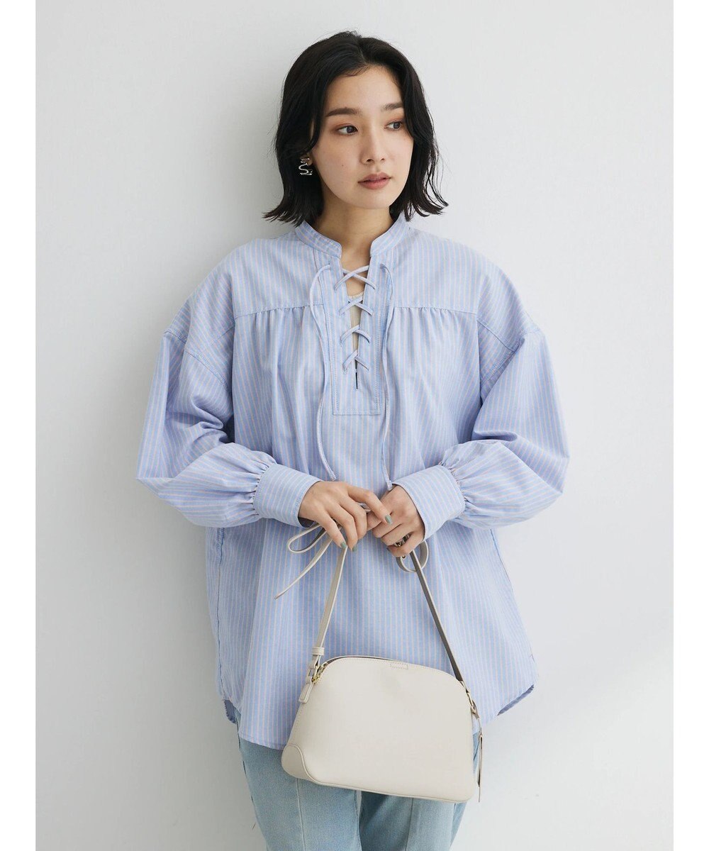 Green Parks ストライプレースアップシャツ 