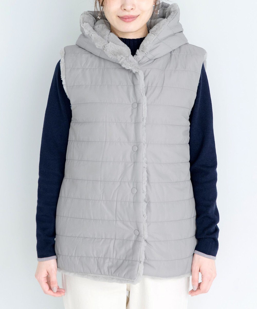 Tiaclasse 【2WAY】着回し自由のリバーシブルキルトフェイクファーベスト 