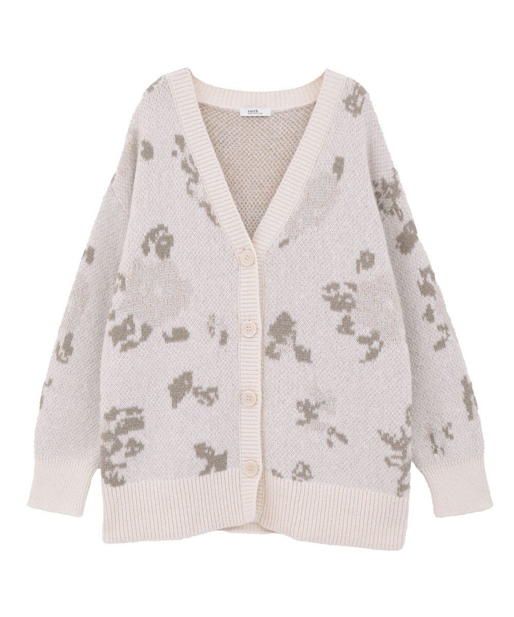 earth music&ecology フラワージャガードラメシャギーカーディガン 