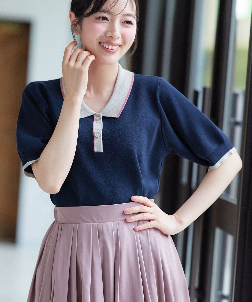 Tiaclasse L 配色ニットポロトップス 