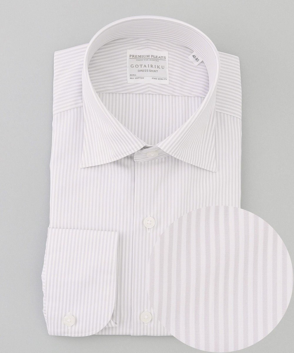 GOTAIRIKU 【形態安定】PREMIUMPLEATS_セミワイドカラー 通年ドレスシャツ（カラー ストライプ） 