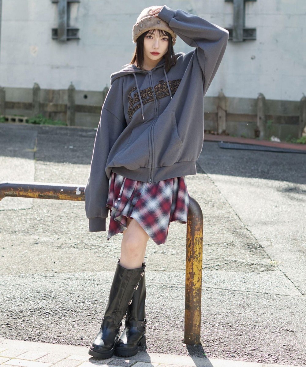 WEGO 【ユニセックス着用ITEM/SMLサイズ展開】レオパードワッペンダブルZIPパーカー 