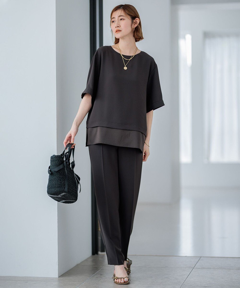 23区 【洗える】ストレッチジョーゼット ラウンドネック カットソー 