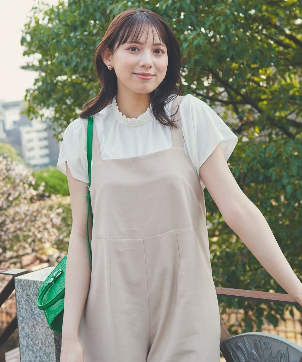 Feroux 【UVケア】スタンドネックフレンチスリーブ Tシャツ 