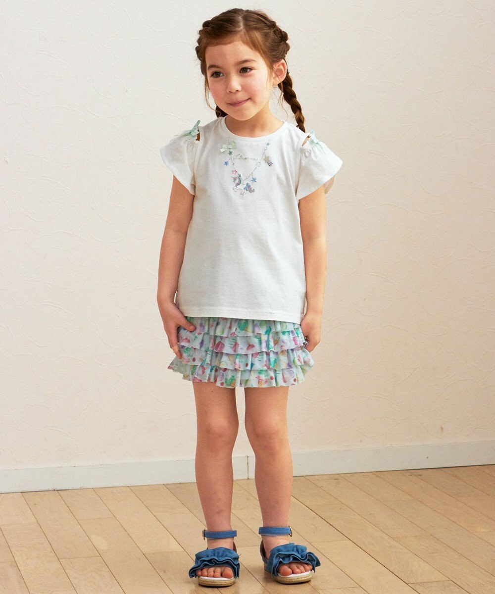 ANY KIDS 刺繍 オン・オフショルダー Tシャツ 