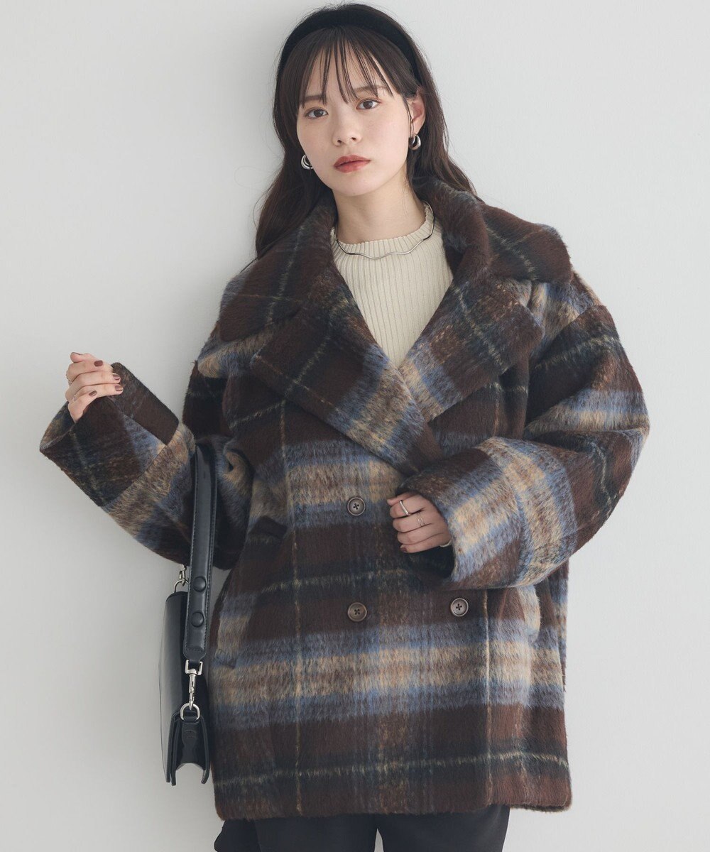 earth music&ecology チェックシャギーコート 