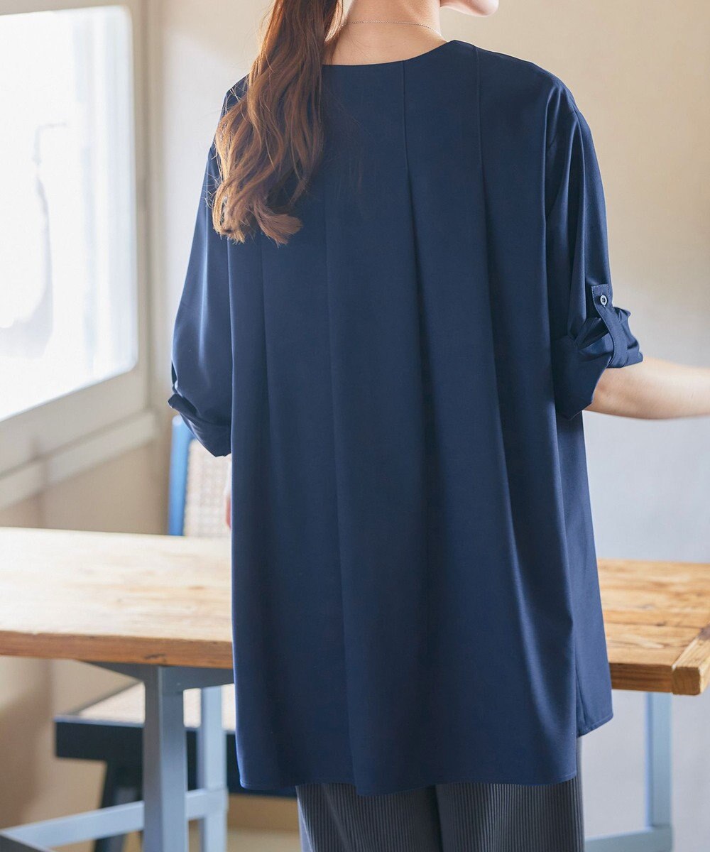 Tiaclasse L 【洗える】ストレッチタフタタックチュニックブラウス 