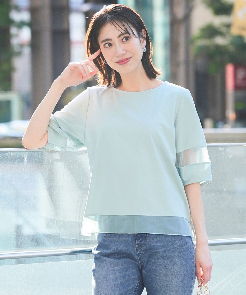 ANY SIS チュール切替ランタンスリーブ プルオーバー 