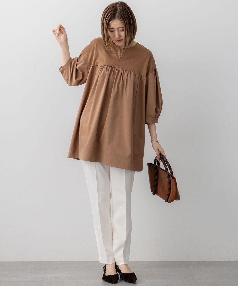 23区 【洗える】シルキータフタコンビ チュニック カットソー 