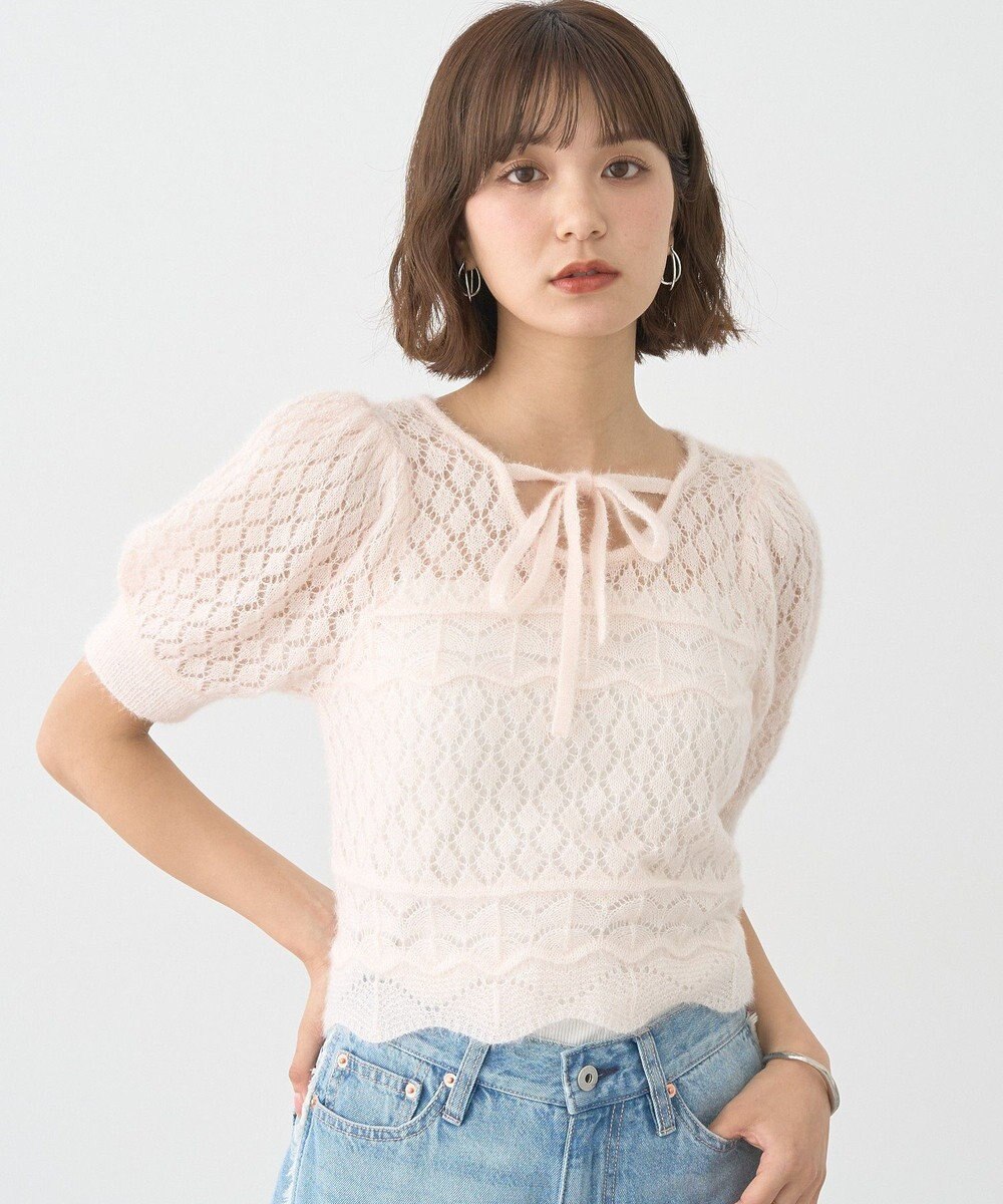 earth music&ecology キャットヤーン透かし編みニットプルオーバー 