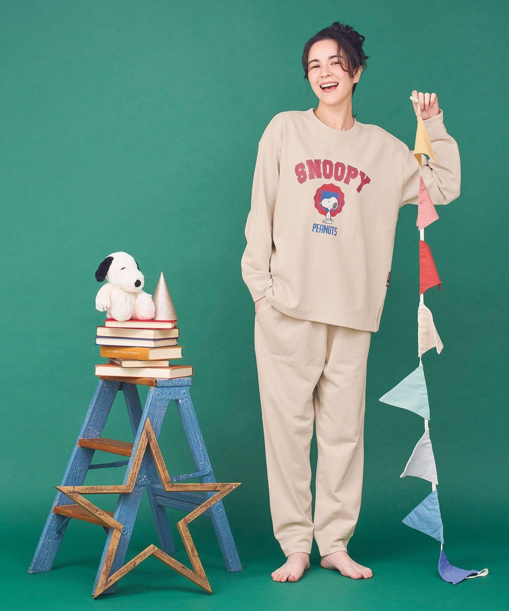 WACOAL ワコール_リラックス＆スリープ パジャマ 綿100%(本体) ガーゼ裏毛素材 長袖 長ズボン PEANUTS スヌーピー レディース FDX559 /ワコール 