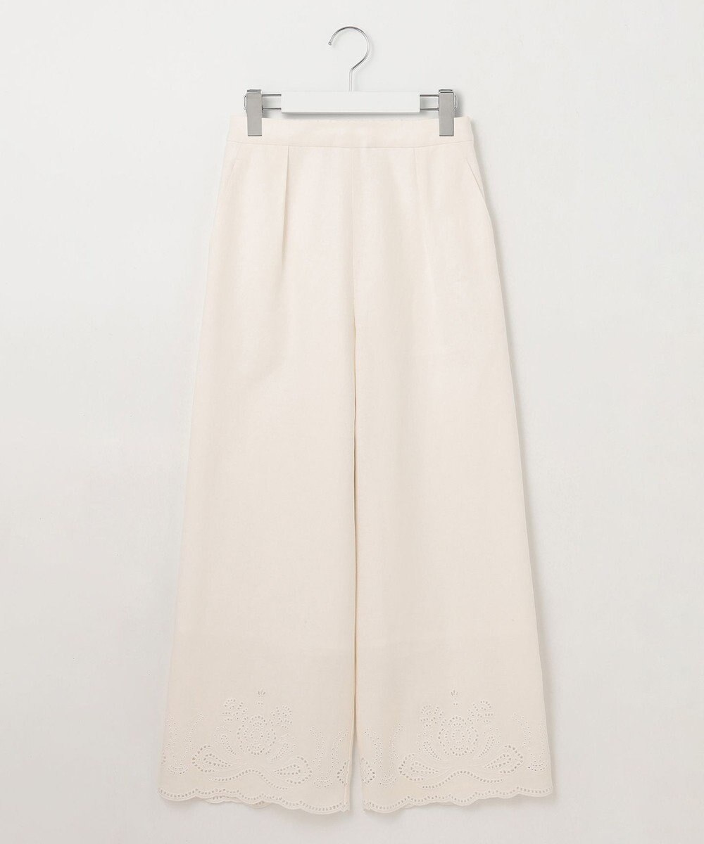 23区 L 【洗える】リネンエンブロイダリー ワイドパンツ 