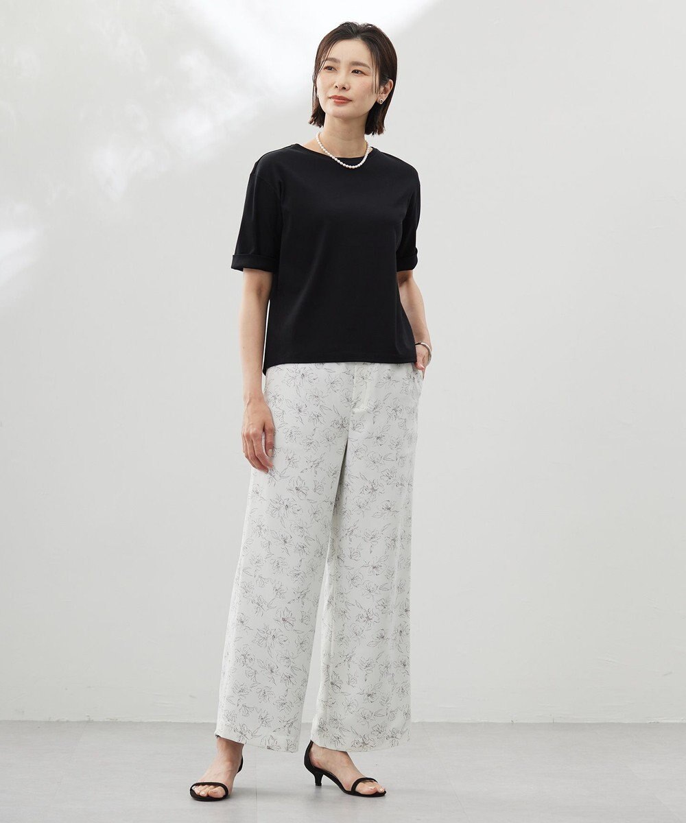 J.PRESS LADIES L 【洗える】ラインフラワープリント ワイドパンツ 