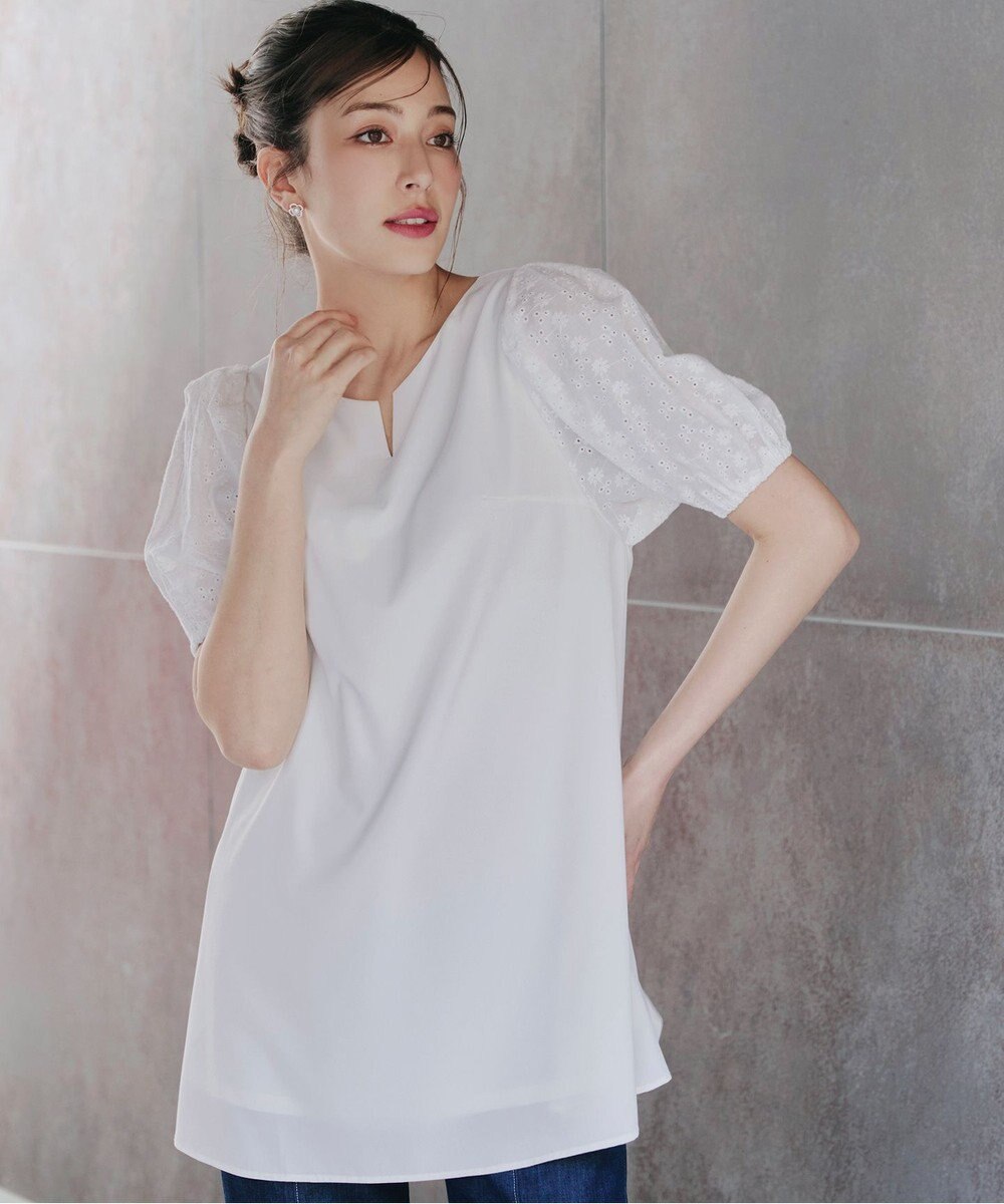 Tiaclasse 【2TYPE/総レース・袖レース】パンチングレースパフスリーブチュニックブラウス 