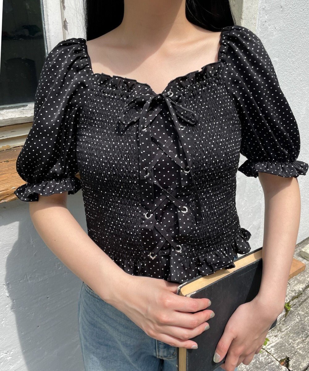 WEGO レースアップシャーリングブラウス 