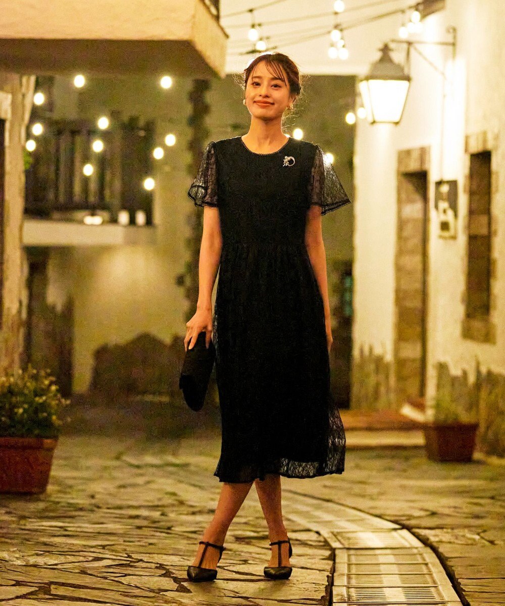 Tiaclasse L 【洗える】フレアスリーブ総レースワンピース 