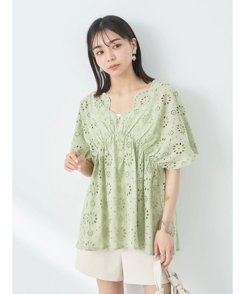 earth music&ecology コットンレースＶネックブラウス 