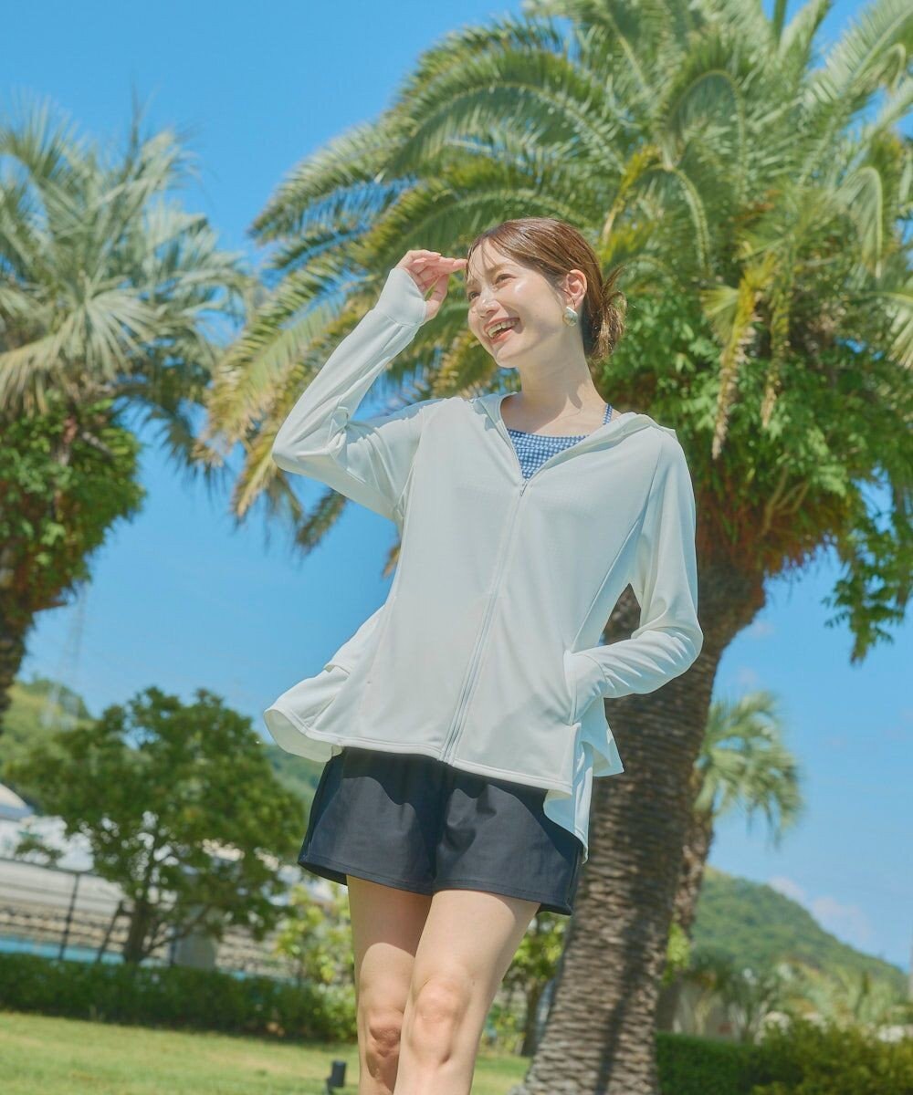OP／FILA 【Ocean Pacific】フェイスガード付き バックフリル ラッシュガードパーカー 
