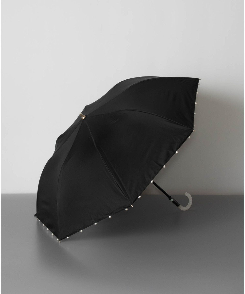 AURORA Beaurance ビューランス  バロックパール付き 晴雨兼用パラソル傘 (トップフラット折傘) ブラック