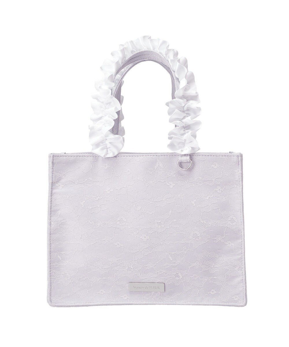 Maison de FLEUR ブルーマニアフリルハンドルスクエアトートバッグ 