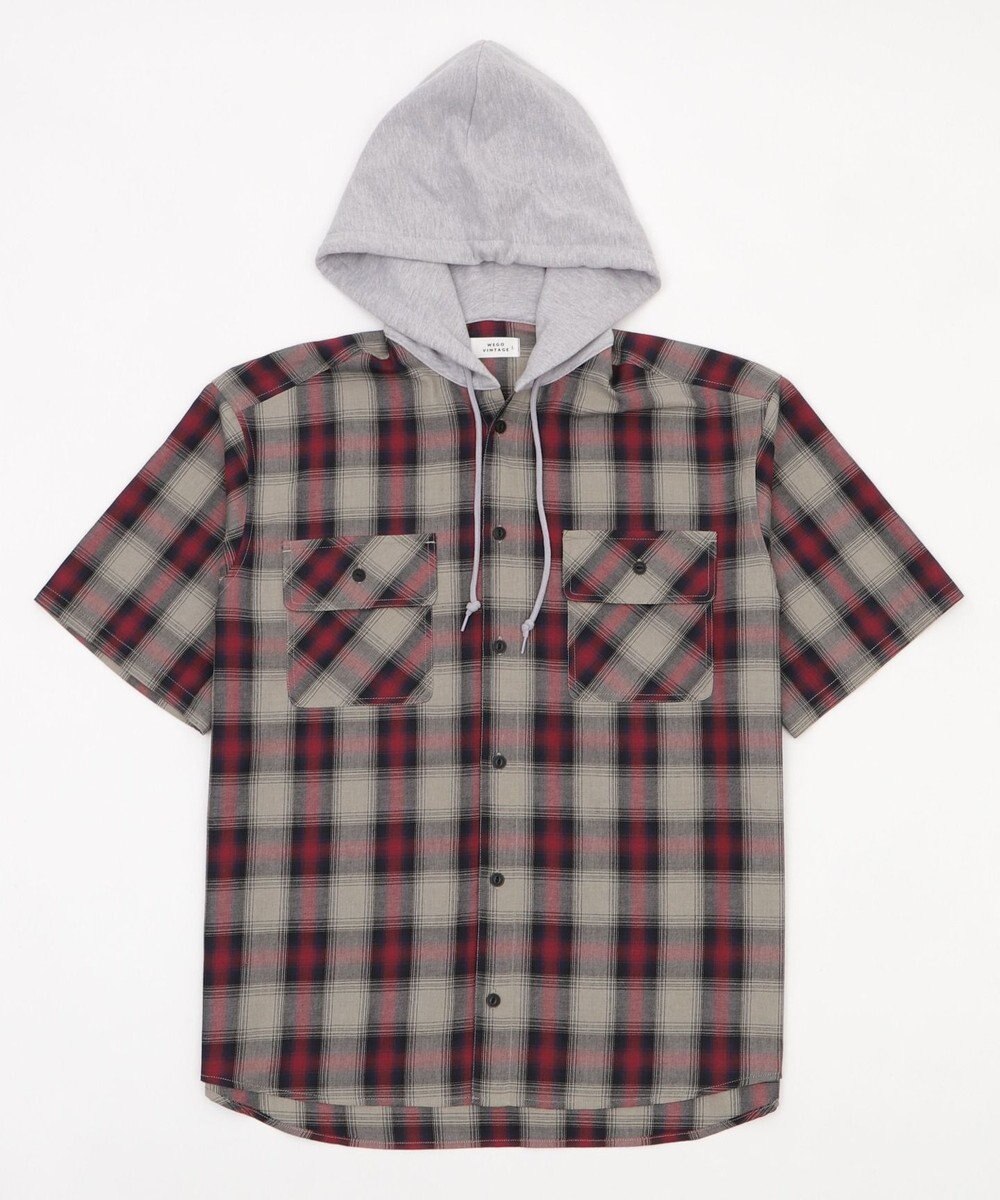 WEGO 【ユニセックス着用ITEM/MLサイズ展開】オンブレチェックフードシャツ（SS） 