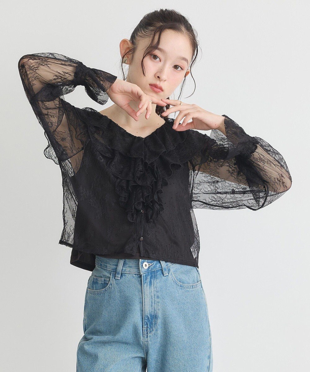 earth music&ecology ＳＥＴ２点ラッフルレースブラウス＋キャミソール 