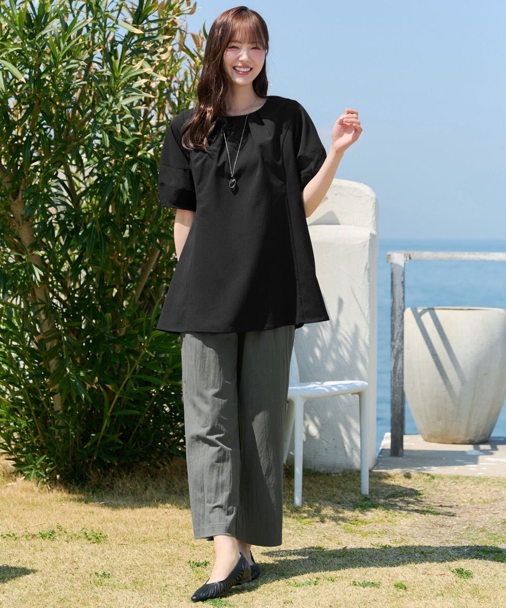 Tiaclasse シフォンランタンスリーブチュニック 