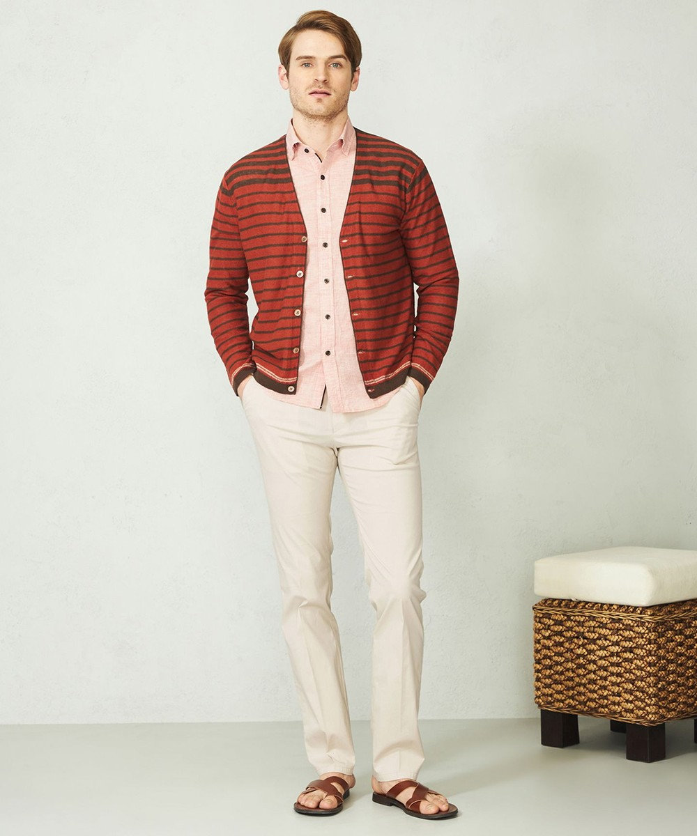 JOSEPH ABBOUD 【洗える】フランドルリネンボーダーカーディガン 