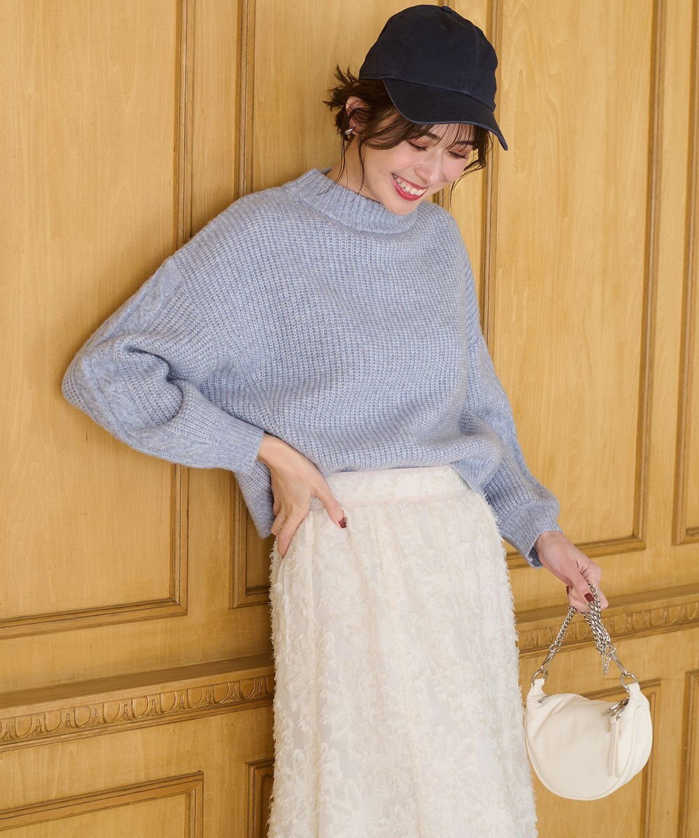 ANY SIS 【洗える】袖ケーブルショート ニット 