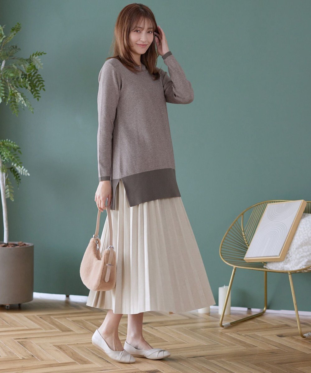 Tiaclasse メランジ配色フーディーニットチュニック 