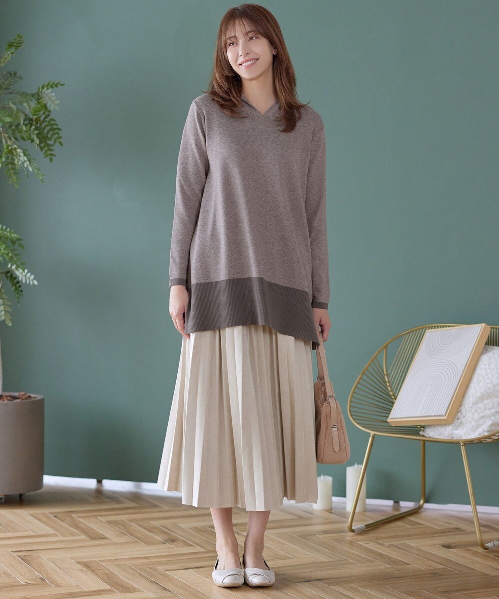 Tiaclasse メランジ配色フーディーニットチュニック 