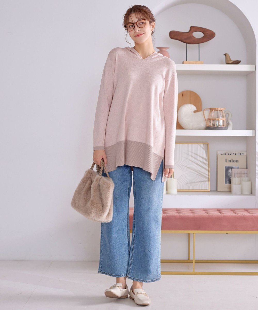 Tiaclasse メランジ配色フーディーニットチュニック 